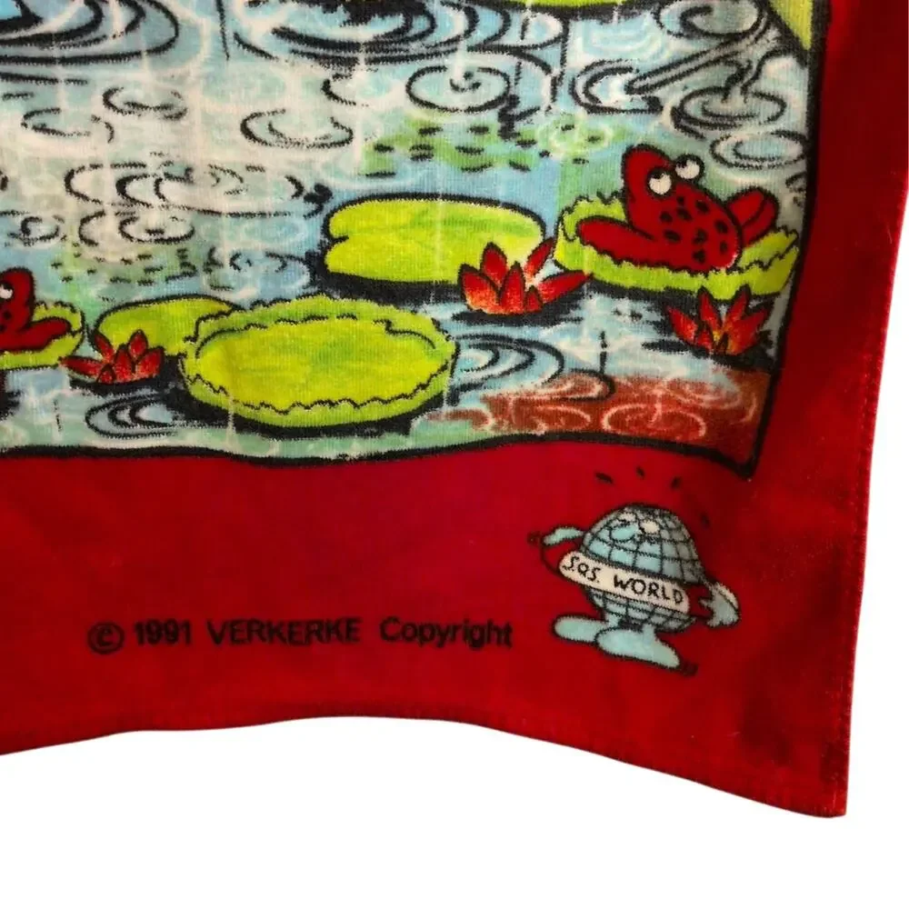 Vintage 90s 'Save The Rainforest' Graphic Green Red Cotton Beach Towel 60